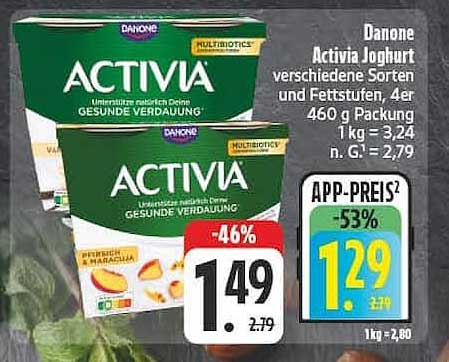 Danone Activia Joghurt verschiedene Sorten und Fettstufen, 4er 460 g Packung