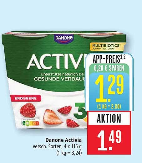 Danone Activia versch. Sorten, 4 x 115 g (1 kg = 3,24)