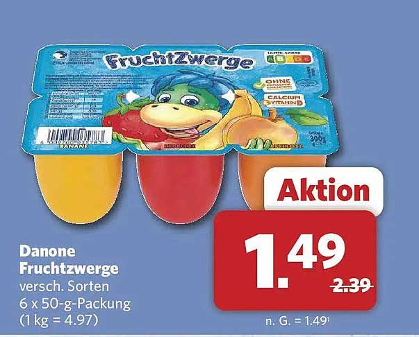 Danone Fruchtzwerge versch. Sorten 6 x 50-g-Packung