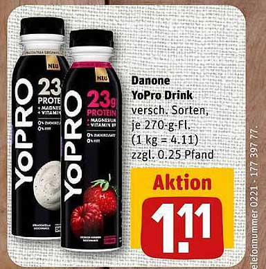 Danone YoPro Drink versch. Sorten, je 270-g-Fl. (1 kg = 4.11) zzgl. 0.25 Pfand