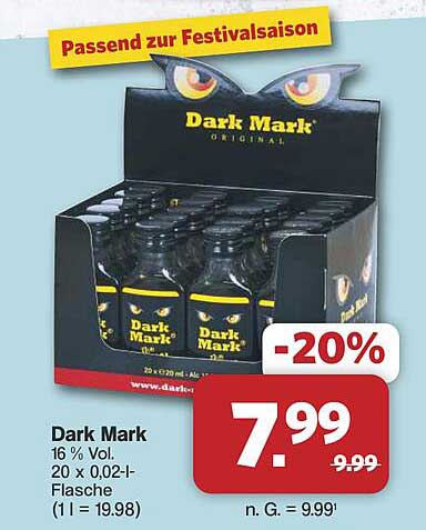 Dark Mark 16 % Vol. 20 x 0,02-l-Flasche (1 l = 19.98)