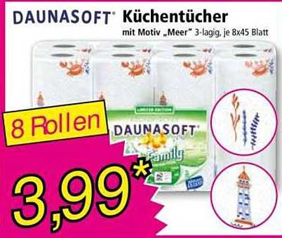 DAUNASOFT Küchentücher mit Motiv „Meer“ 3-lagig, je 8x45 Blatt