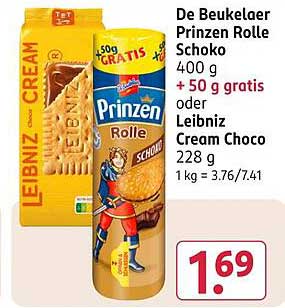 De Beukelaer Prinzen Rolle Schoko 400 g + 50 g gratis oder Leibniz Cream Choco 228 g
