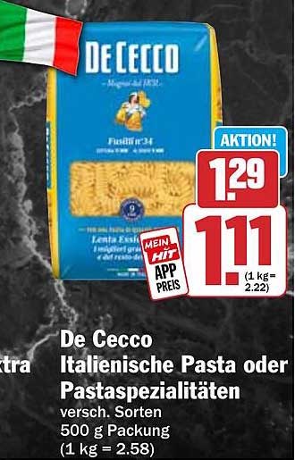 De Cecco Italienische Pasta oder Pastaspezialitäten