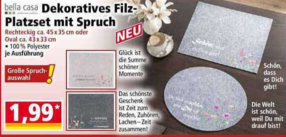 Dekoratives Filz-Platzset mit Spruch