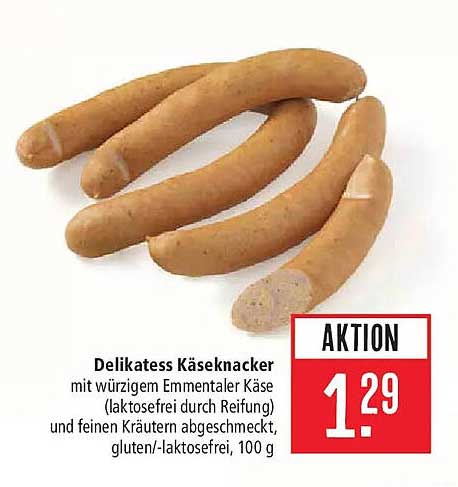 Delikatess Käseknacker mit würzigem Emmentaler Käse (laktosefrei durch Reifung und feinen Kräutern abgeschmeckt, gluten-/laktosefrei, 100 g