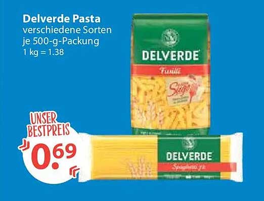 Delverde Pasta verschiedene Sorten je 500-g-Packung 1 kg = 1.38