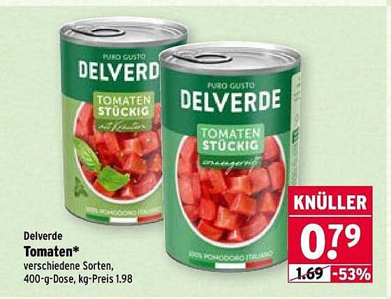Delverde Tomaten* verschiedene Sorten 400-g-Dose, kg-Preis 1.98