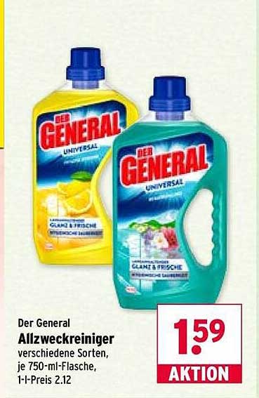 Der General Allzweckreiniger verschiedene Sorten, je 750-ml-Flasche, 1-l-Preis 2.12