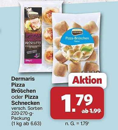 Dermaris Pizza Brötchen oder Pizza Schnecken versch. Sorten 220-270-g-Packung (1 kg ab 6.63)