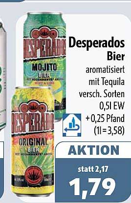Desperados Bier aromatisiert mit lequila versch. Sorten 0,5 l EW +0,25 Pfand (1l = 3,58)