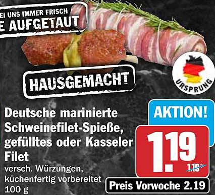 Deutsche marinierte Schweinefilet-Spieße, gefülltes oder Kasseler Filet