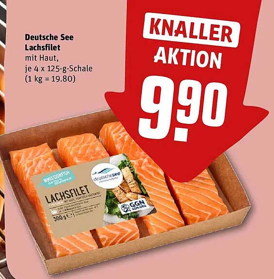 Deutsche See Lachsfilet mit Haut, je 4 x 125-g-Schale (1 kg = 19.80)