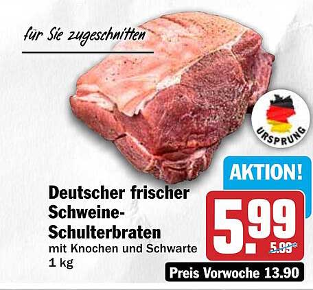 Deutscher frischer Schweine-Schulterbraten mit Knochen und Schwarte 1 kg