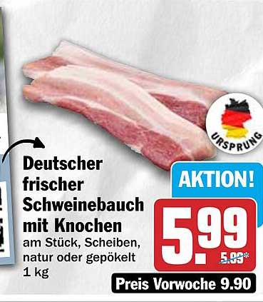 Deutscher frischer Schweinebauch mit Knochen