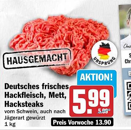 Deutsches frisches Hackfleisch, Mett, Hacksteaks