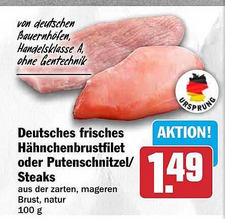 Deutsches frisches Hähnchenbrustfilet oder Putenschnitzel/Steaks