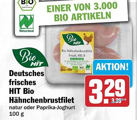 Deutsches frisches HIT Bio Hähnchenbrustfilet natur oder Paprika-Joghurt 100 g