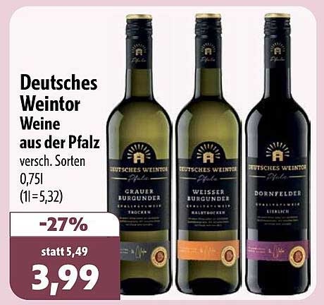 Deutsches Weintor Weine aus der Pfalz versch. Sorten 0,75l (1l=5,32)