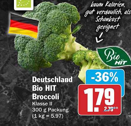 Deutschland Bio HIT Broccoli Klasse II 300 g Packung (1 kg = 5.97)