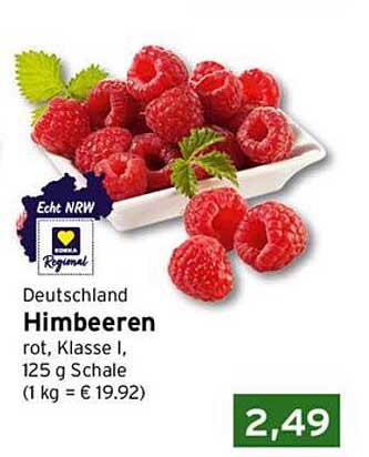 Deutschland Himbeeren rot, Klasse I, 125 g Schale (1 kg = € 19.92)