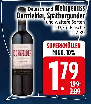 Deutschland Weingenuss Dornfelder, Spätburgunder und weitere Sorten je 0,75l Flasche 1l=2.39