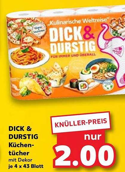 DICK & DURSTIG Küchen-tücher mit Dekor je 4 x 43 Blatt