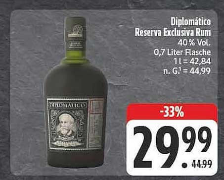 Diplomático Reserva Exclusiva Rum 40% Vol. 0,7 Liter Flasche