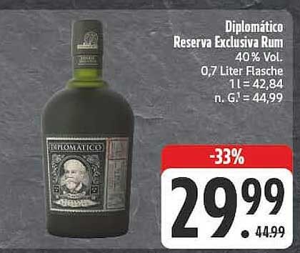 Diplomático Reserva Exclusiva Rum 40% Vol. 0,7 Liter Flasche