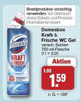 Domestos Kraft & Frische WC Gel verschiedene Sorten 750-ml-Flasche (1 l = 2.12) Aktion