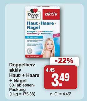 Doppelherz aktiv Haut + Haare + Nägel 30-Tabletten-Packung