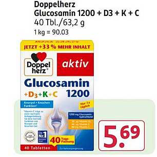 Doppelherz Glucosamin 1200 + D3 + K + C 40 Tbl./63,2 g