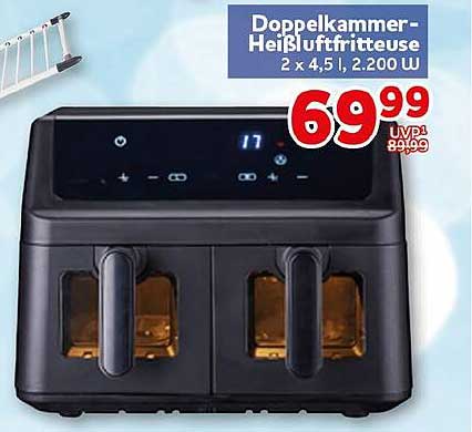 Doppelkammer-Heißluftfritteuse 2 x 4,5 l, 2.200 W