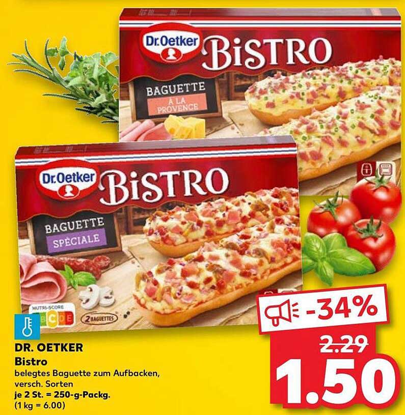 DR. OETKER Bistro belegtes Baguette zum Aufbacken, versch. Sorten je 2 St. = 250-g-Packg. (1 kg = 6.00)