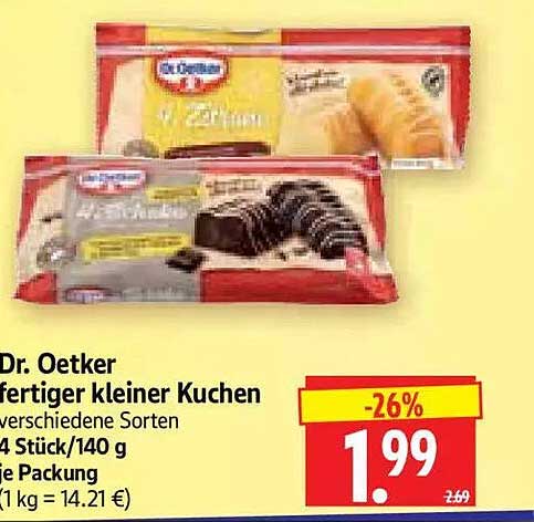 Dr. Oetker fertiger kleiner Kuchen verschiedene Sorten 4 Stück/140 g je Packung