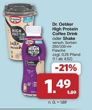 Dr. Oetker High Protein Coffee Drink oder Shake