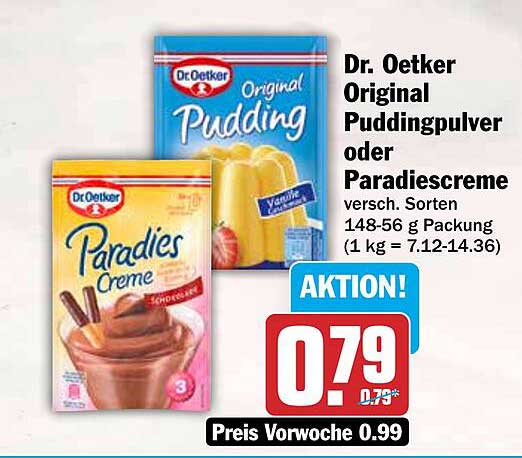 Dr. Oetker Original Puddingpulver oder Paradiescreme