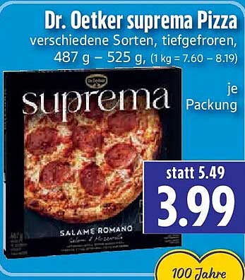 Dr. Oetker Suprema Pizza verschiedene Sorten, tiefgefroren, 487 g – 525 g (1 kg = 7.60 – 8.19)