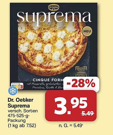 Dr. Oetker Suprema versch. Sorten 475-525-g-Packung (1 kg ab 7.52)