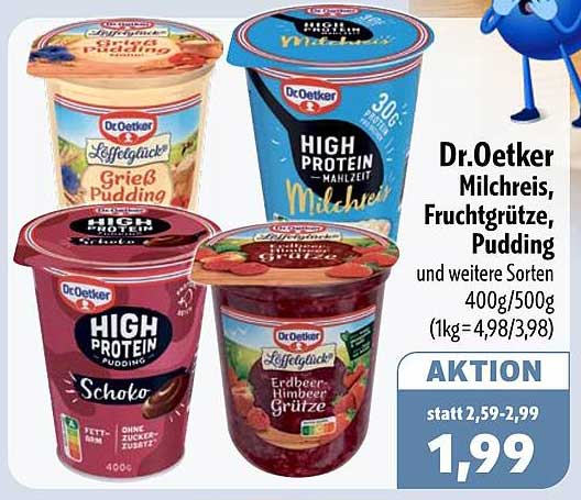 Dr.Oetker Milchreis, Fruchtgrütze, Pudding und weitere Sorten 400g/500g (1kg=4,98/3,98)