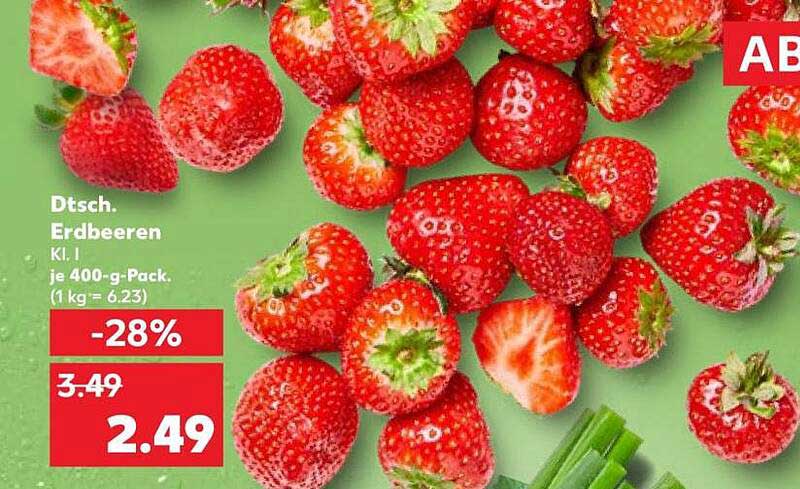 Dtsh. Erdbeeren Kl. I je 400-g-Pack. (1 kg = 6.23)