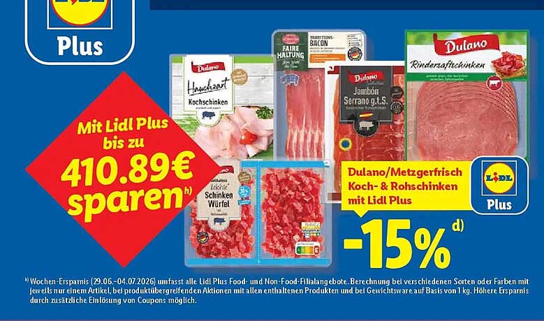 Dulano/Metzgerfrisch Koch- & Rohschinken mit Lidl Plus