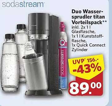 Duo Wassersprudler titan Vorteilspack** inkl. 2x 1 l Glasflasche, 1x 1 l Kunststoffflasche, 1x Quick Connect Zylinder