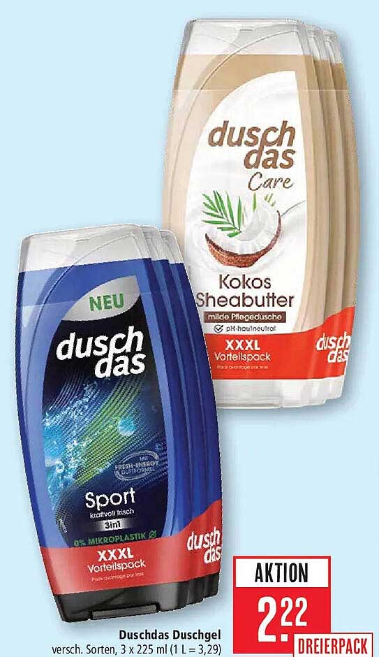Duschdas Duschgel versch. Sorten, 3 x 225 ml (1 L = 3,29)
