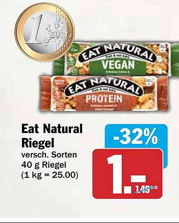 Eat Natural Riegel versch. Sorten 40 g Riegel (1 kg = 25.00)