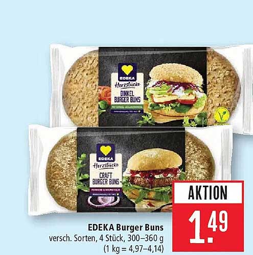 EDEKA Burger Buns versch. Sorten, 4 Stück, 300–360 g