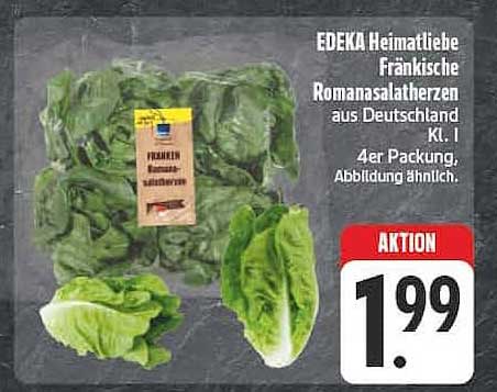 EDEKA Heimatliebe Fränkische Romanasalatherzen aus Deutschland Kl. I 4er Packung, Abbildung ähnlich.