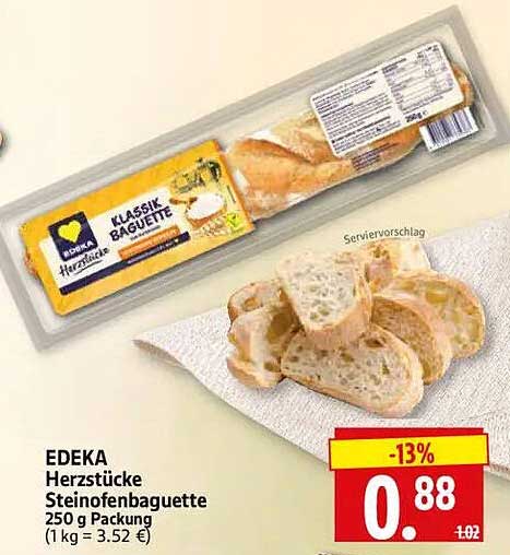 EDEKA Herstücke Steinofenbaguette 250 g Packung (1 kg = 3.52 €)