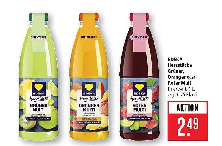 EDEKA Herzstücke Grüner, Oranger oder Roter Multi Direktsaft, 1 L, zzgl. 0,25 Pfand