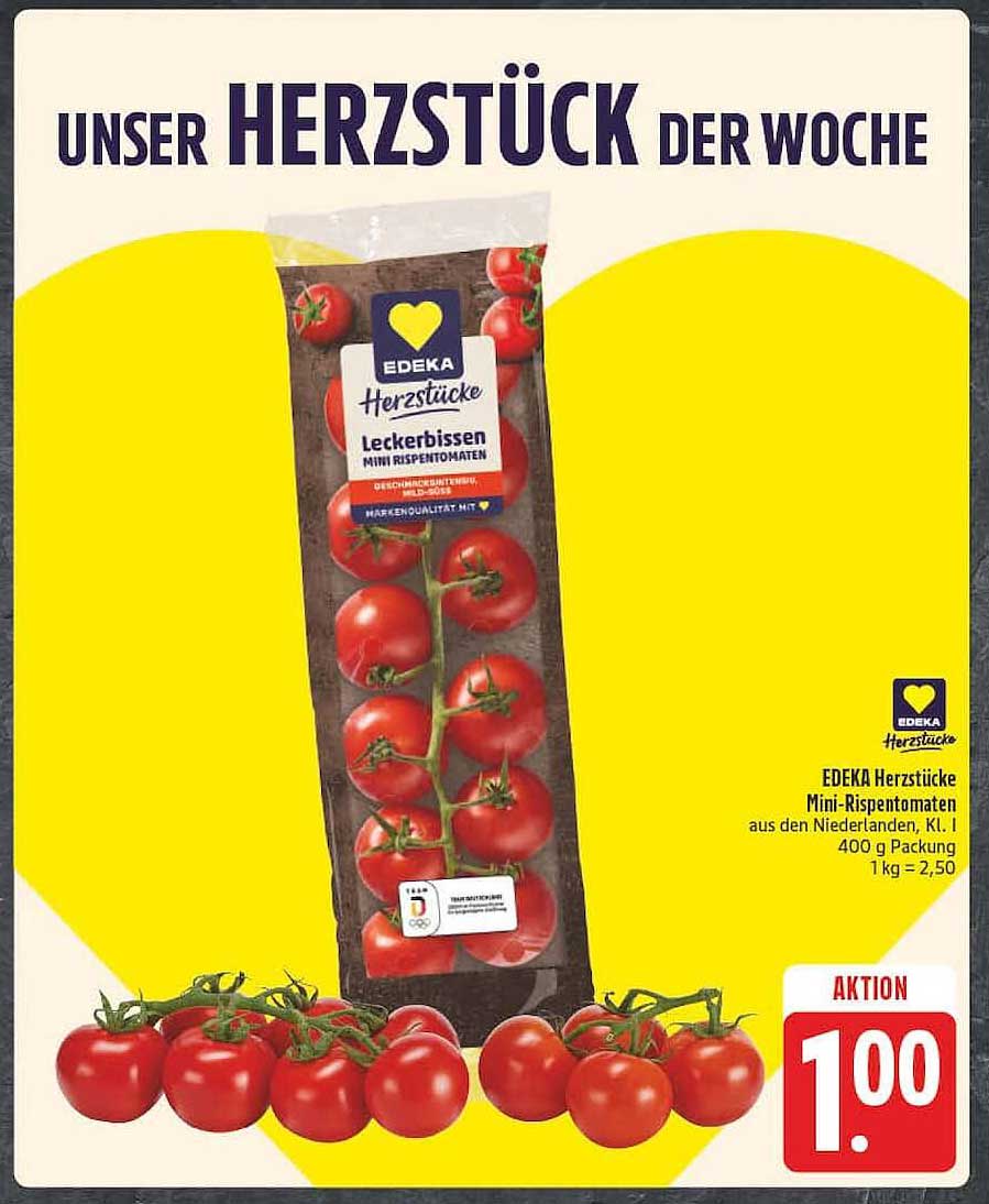 EDEKA Herzstücke Mini-Rispentomaten aus den Niederlanden, Kl. I 400 g Packung 1 kg = 2,50